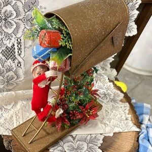 Vintage 1950s JAPAN Red Pixie Elf W/Mailbox Kitschy 10"